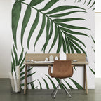 Green Palm Frond Wallpaper : Minimal Tropical Leaf Mural - View 2