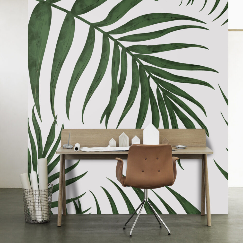 Green Palm Frond Wallpaper : Minimal Tropical Leaf Mural - View 2