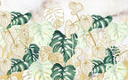 Gold Monstera Leaf Wallpaper : Marble Botanical Mural - flat design