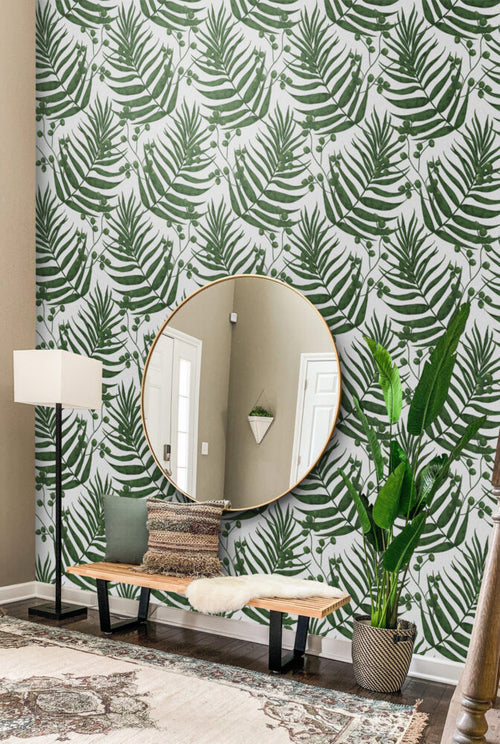 Small Fern Leaf Wallpaper : Green Palm Frond Pattern