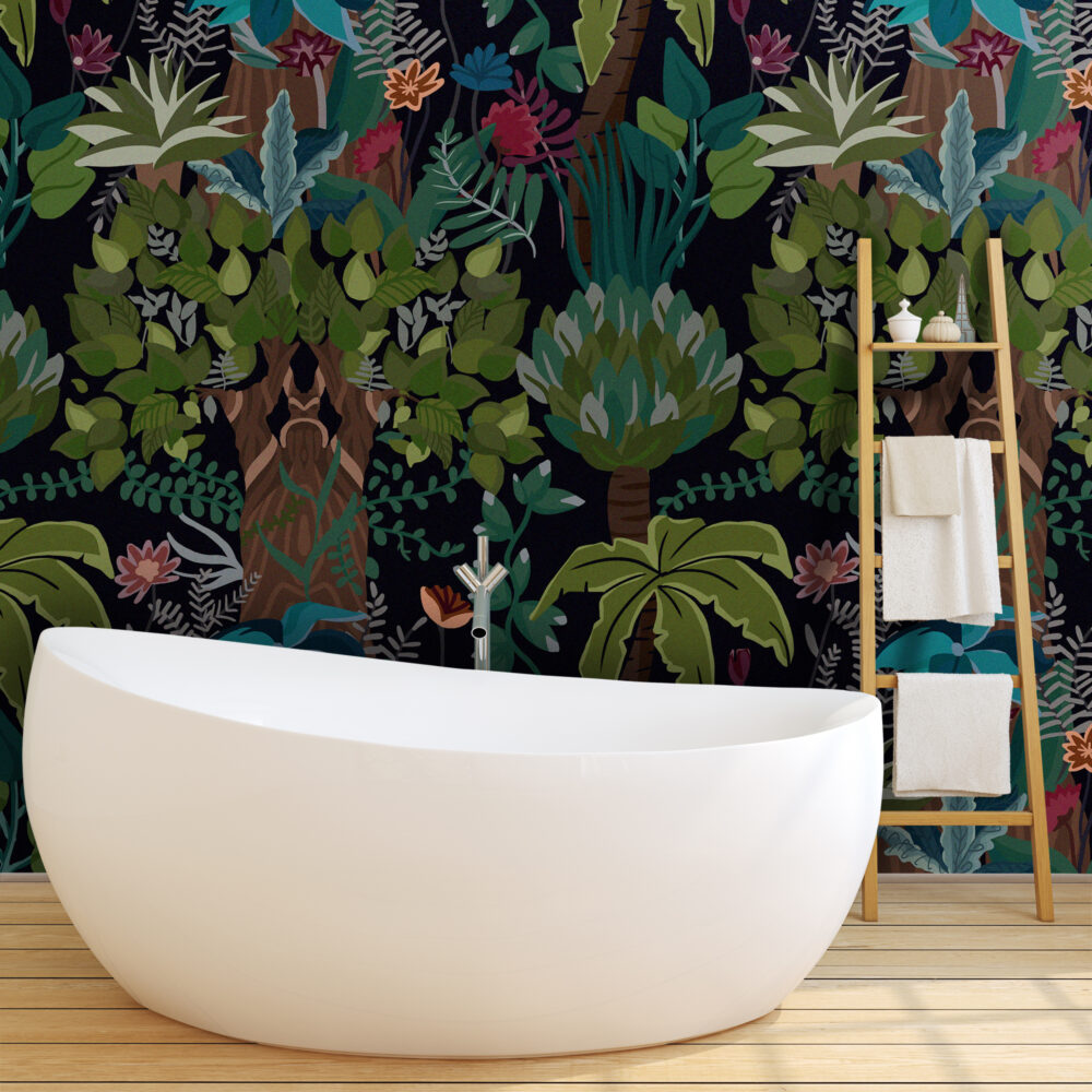 Dark Jungle Floral Wallpaper : Black Tropical Garden Pattern - View 2