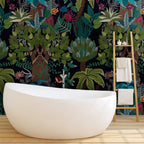 Dark Jungle Floral Wallpaper : Black Tropical Garden Pattern - View 2