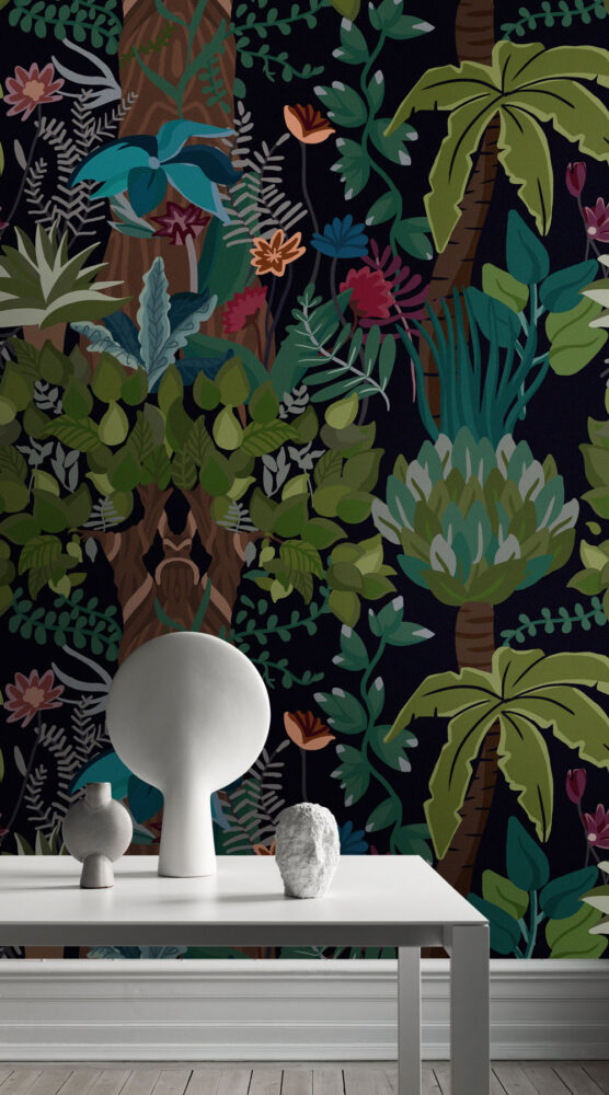 Dark Jungle Floral Wallpaper : Black Tropical Garden Pattern - View 3