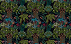 Dark Jungle Floral Wallpaper : Black Tropical Garden Pattern - flat design