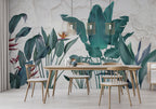 Teal Banana Leaf Wallpaper : Textured Tropical Plant Mural - View 2