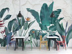 Teal Banana Leaf Wallpaper : Textured Tropical Plant Mural - View 3