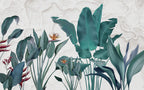 Teal Banana Leaf Wallpaper : Textured Tropical Plant Mural - flat design
