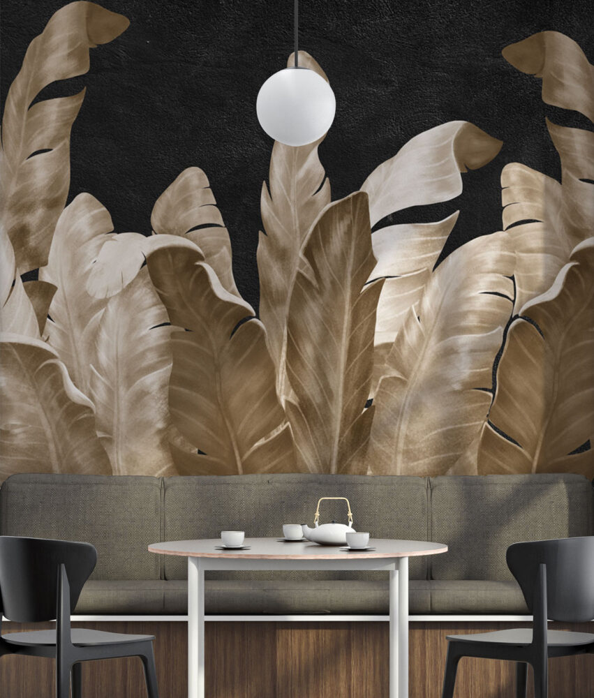 Gold Banana Leaf Wallpaper : Black Luxury Tropical Mural - View 2