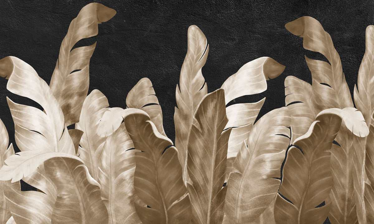 Gold Banana Leaf Wallpaper : Black Luxury Tropical Mural - flat design