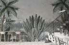 Misty Grey Palm Wallpaper : Muted Tropical Jungle Mural