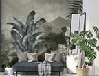 Dark Misty Jungle Wallpaper : Moody Tropical Leaf Landscape Mural - View 2