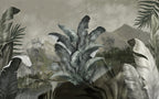 Dark Misty Jungle Wallpaper : Moody Tropical Leaf Landscape Mural - flat design