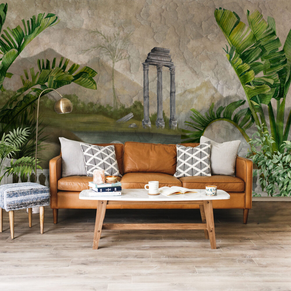Ancient Ruins Tropical Wallpaper : Roman Temple Garden Mural - View 3