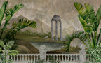 Ancient Ruins Tropical Wallpaper : Roman Temple Garden Mural - flat design
