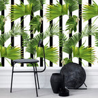 Striped Palm Leaf Wallpaper : Black White Tropical Pattern