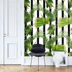Striped Palm Leaf Wallpaper : Black White Tropical Pattern - View 3