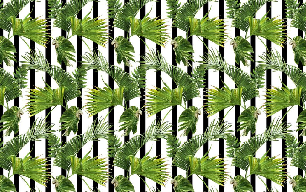 Striped Palm Leaf Wallpaper : Black White Tropical Pattern - flat design