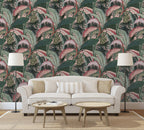 Banana Leaf Wallpaper : Pink and Green Tropical Pattern
