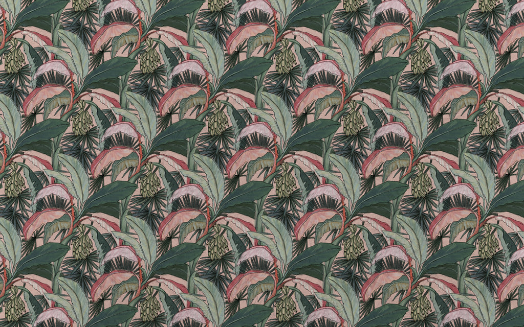 Banana Leaf Wallpaper : Pink and Green Tropical Pattern - View 2