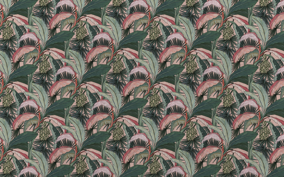 Banana Leaf Wallpaper : Pink and Green Tropical Pattern - View 2