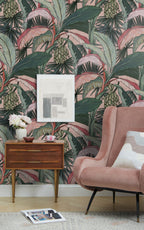 Banana Leaf Wallpaper : Pink and Green Tropical Pattern - View 3