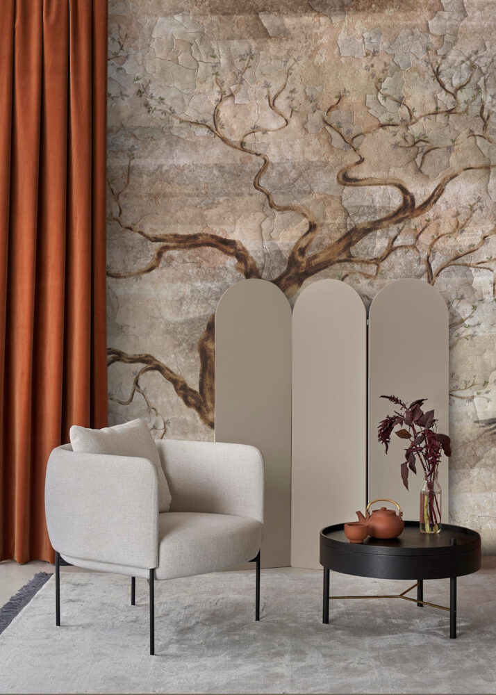 Vintage Tree Branch Wallpaper : Distressed Birds Mural - View 2