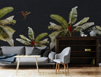 Black Banana Leaf Wallpaper : Hummingbird Tropical Mural - View 2