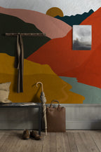 Boho Mountain Wallpaper : Mustard Terracotta Abstract Landscape Mural - View 2