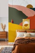 Boho Mountain Wallpaper : Mustard Terracotta Abstract Landscape Mural
