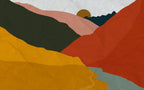 Boho Mountain Wallpaper : Mustard Terracotta Abstract Landscape Mural - flat design