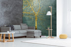 Gold Tree Wallpaper : Teal Concrete Forest Mural - View 3