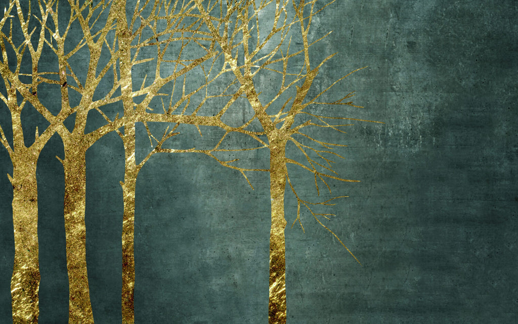 Gold Tree Wallpaper : Teal Concrete Forest Mural - flat design