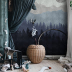 Moon Forest Wallpaper : Misty Blue Pine Mountain Mural - View 3