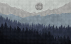 Moon Forest Wallpaper : Misty Blue Pine Mountain Mural - flat design