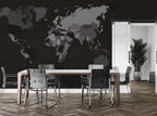 Dark Grey World Map Wallpaper : Charcoal Countries Map Mural - View 2
