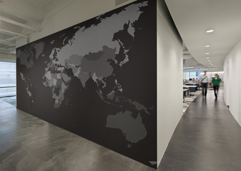 Dark Grey World Map Wallpaper : Charcoal Countries Map Mural - View 3