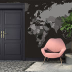 Dark Grey World Map Wallpaper : Charcoal Countries Map Mural - View 5