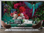 Parrot Peony Wallpaper : Vibrant Floral Bird Mural