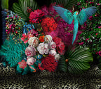 Parrot Peony Wallpaper : Vibrant Floral Bird Mural - View 2
