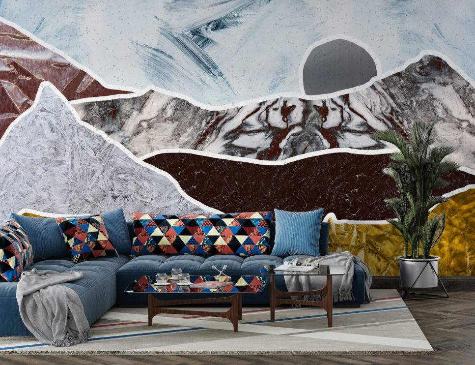 Marble Mountains Wallpaper : Layered Stone Paper Cut Mural