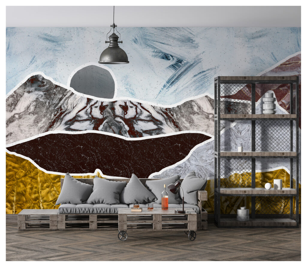 Marble Mountains Wallpaper : Layered Stone Paper Cut Mural - View 3