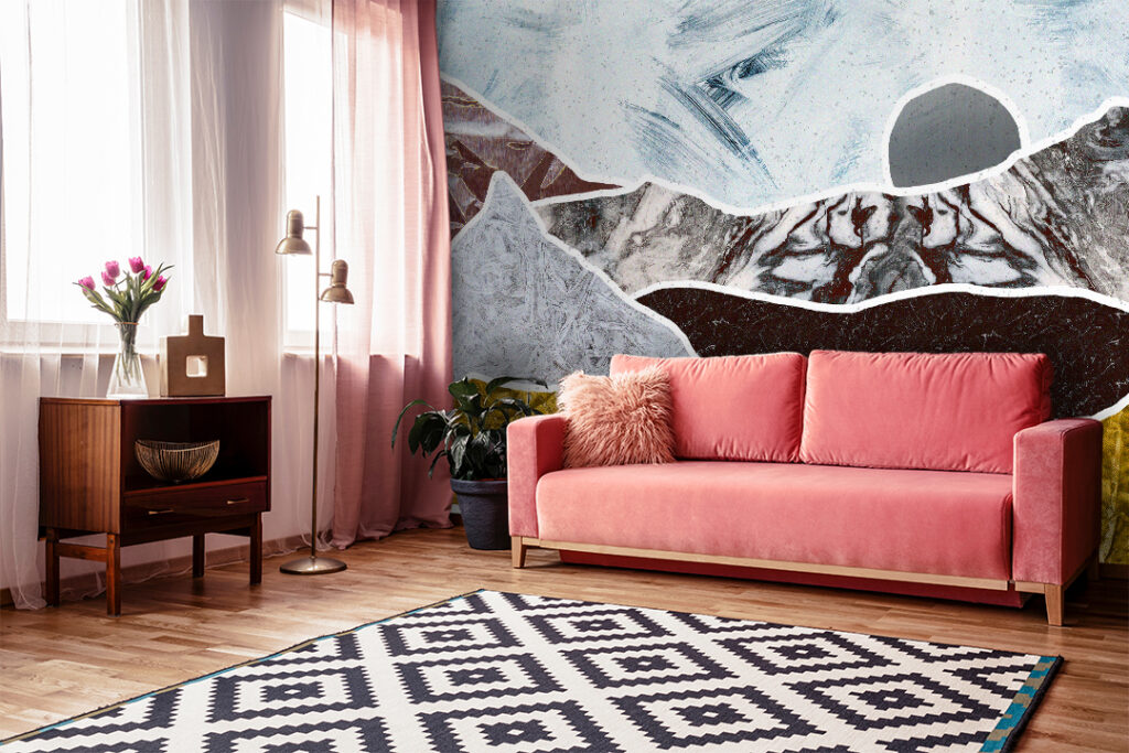 Marble Mountains Wallpaper : Layered Stone Paper Cut Mural - View 6