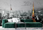 Eiffel Tower Brick Wallpaper : Paris Night Skyline Mural
