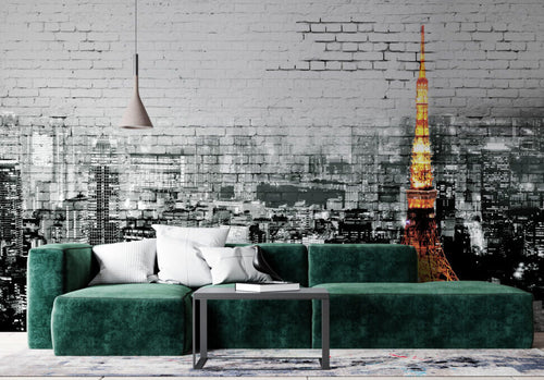Eiffel Tower Brick Wallpaper : Paris Night Skyline Mural