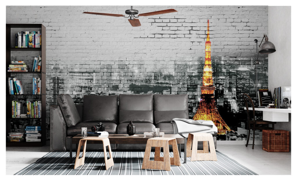 Eiffel Tower Brick Wallpaper : Paris Night Skyline Mural - View 3