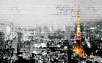 Eiffel Tower Brick Wallpaper : Paris Night Skyline Mural - View 2