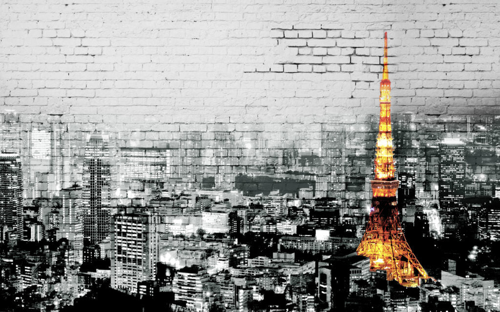Eiffel Tower Brick Wallpaper : Paris Night Skyline Mural - View 2