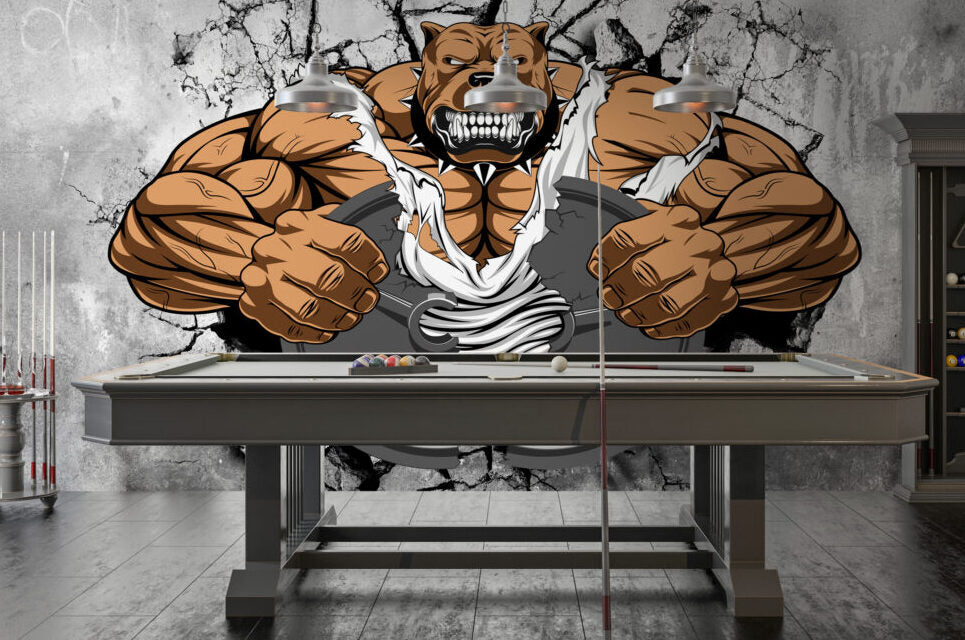 Muscle Bulldog Wallpaper : 3D Gym Breakthrough Mural