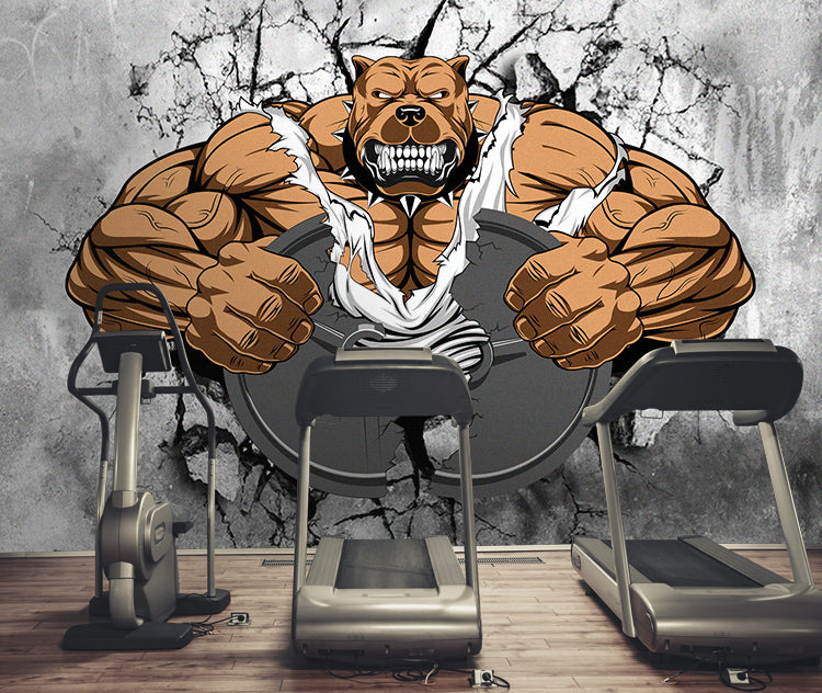 Muscle Bulldog Wallpaper : 3D Gym Breakthrough Mural - View 6