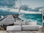 Lighthouse Pier Wallpaper : Stormy Sea Waves Mural - View 4